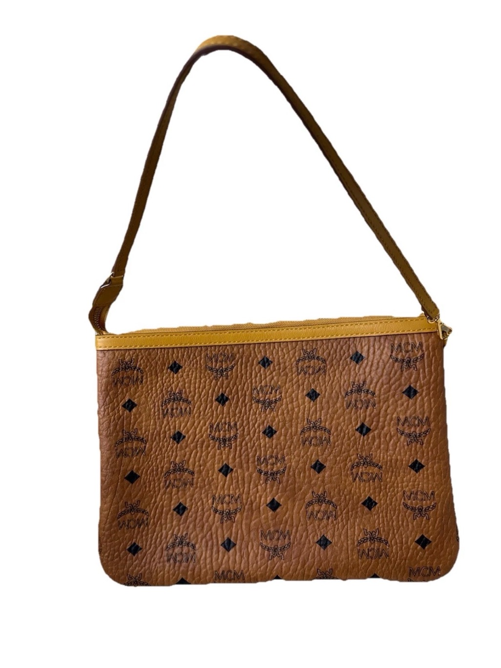 Mcm Visetos Liz Shopper Tote Pouch Cognac Yellow
